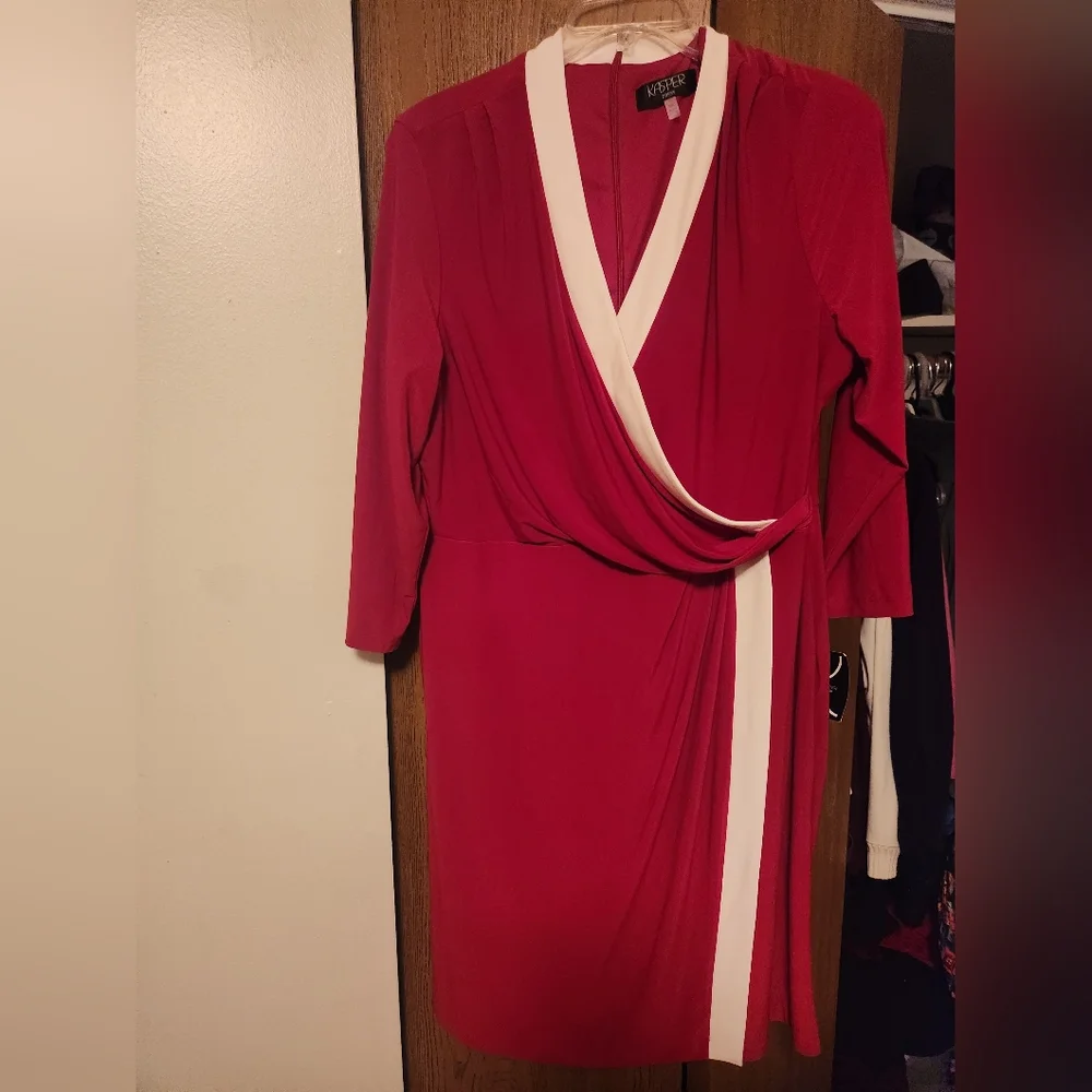 Kasper Red and White Faux Wrap Dress - XXL - Picture 1 of 6